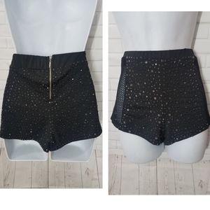Kikiriki Rhinestone Fishnet Sexy Black Shorts